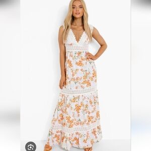 Floral and Lace Romantic Feminine Boho Open Back maxi dress